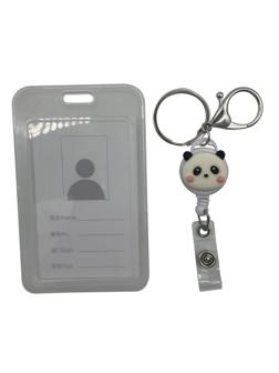 Картхолдер на рулетке с карабином №1 School  Панда, трос 45 см