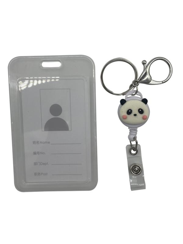 Картхолдер на рулетке с карабином №1 School  Панда, трос 45 см