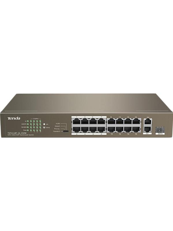 Коммутатор Tenda TEF1118P-16-150W (PoE, неуправл., 10/100 Mbps)