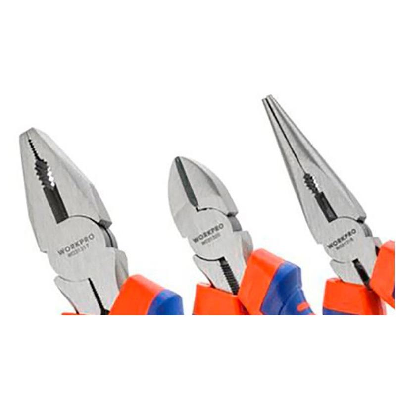 Набор пассатижи 200мм, бокорезы 160мм, длинногубцы 160мм WORKPRO (WP201007)