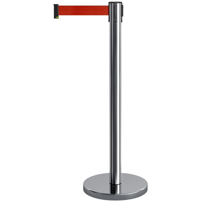 Столбик ограждения Alt с вытяжной лентой 3м сталь нерж.полированная красный