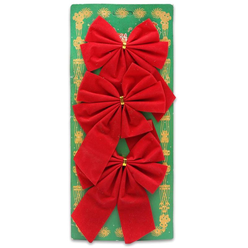 Набор елочных бантов Украшение новогоднее,3 шт.Красные банты,13 см, НУ-4452