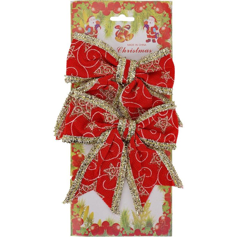 Набор елочных бантов Украшен новогоднее,2шт Дух рождества (красные),НУ-2288