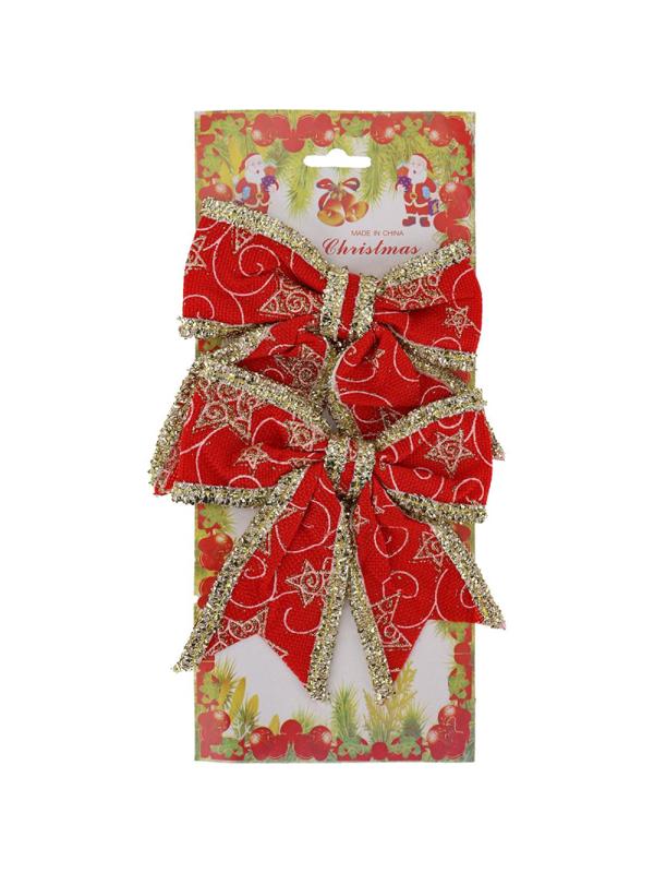 Набор елочных бантов Украшен новогоднее,2шт Дух рождества (красные),НУ-2288