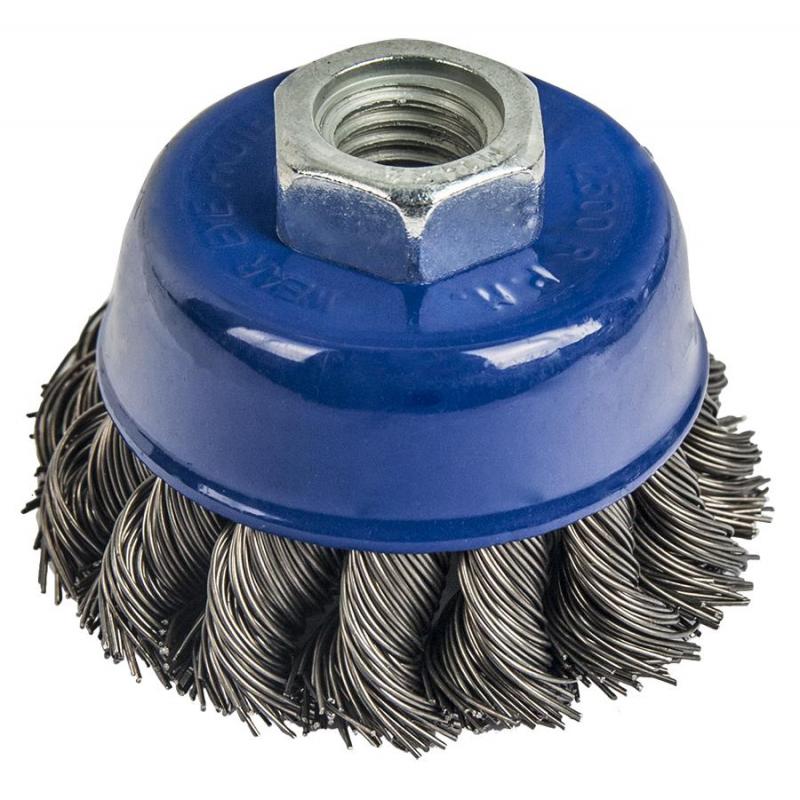 Корщетка для УШМ ПРАКТИКА 75мм, М14, чашка, витая проволока (032-461)