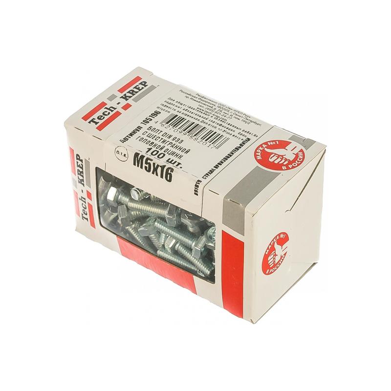 Болт DIN933 8.8 с шестигранной головкой оцинк. М5х16 (100 шт) Tech-K 105196