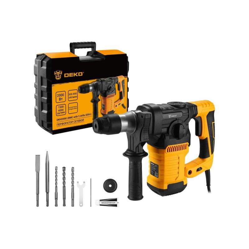 Перфоратор DEKO DKH2000, 2000 Вт с набором из 5 буров SDS+(063-4271)