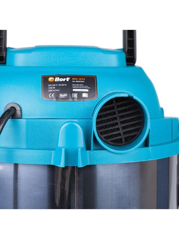 Пылесос строительный BORT BSS-1015, 1250Вт, 15л, сух/влаж уборка (98297041)