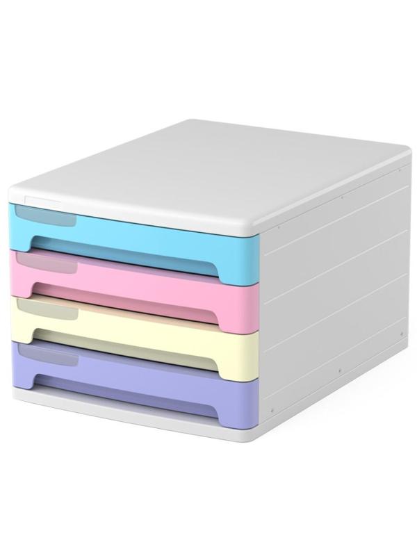 Бокс с выдвижными лотками А4+ ErichKrause 4 ящ. Pastel белый/ассорти 55873