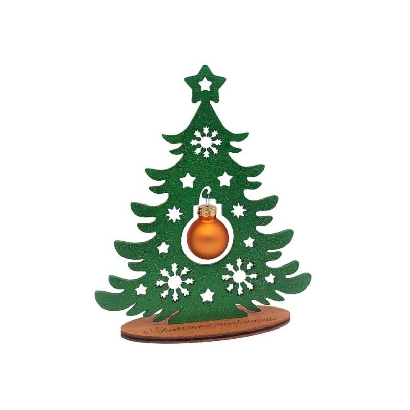 Елка настольная 15см Чудо ЗЕЛЕНАЯ со стек шар. 2,5см золото TD-1503G