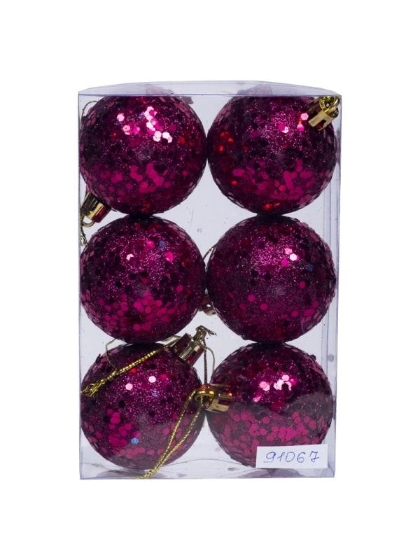 Украшение новогоднее подвесное Шары фиолет с пайтками, 6 шт 5x5x5см 91067