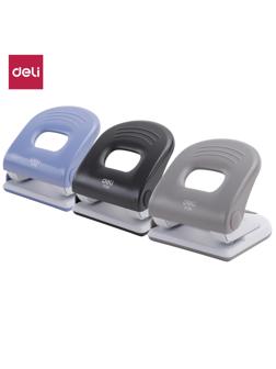 Дырокол Deli PRO E0120, макс.:40 л, металл, 2 отверстия, с линейкой, серый