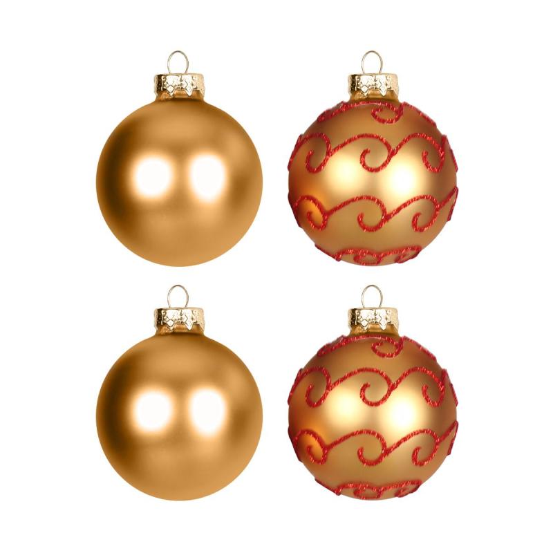 Новогоднее украшение подвесное Шары золотые с красн,наб.4шт 6х6х6см 90647