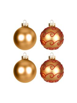 Новогоднее украшение подвесное Шары золотые с красн,наб.4шт 6х6х6см 90647