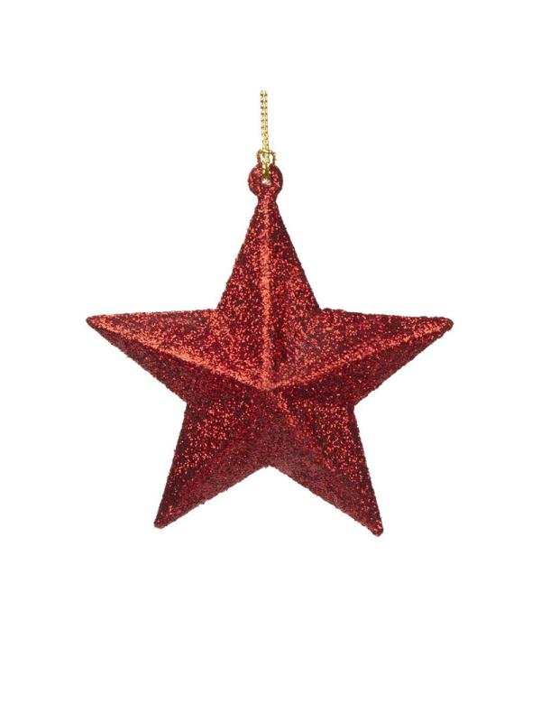 Украшение новогоднее подвесное Звезда в красном 3,5х9х10см 89097