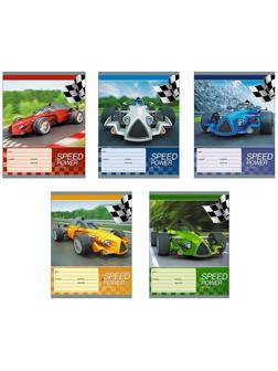 Тетрадь школьная А5 24л,линия,скрепка Победители гонок. ТЛ246365 в ассорт