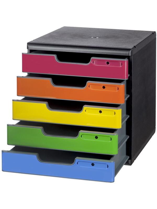 Бокс с выдвижными лотками Exacompta Modulo, A4, 5 лотков цв. ассорт,черный