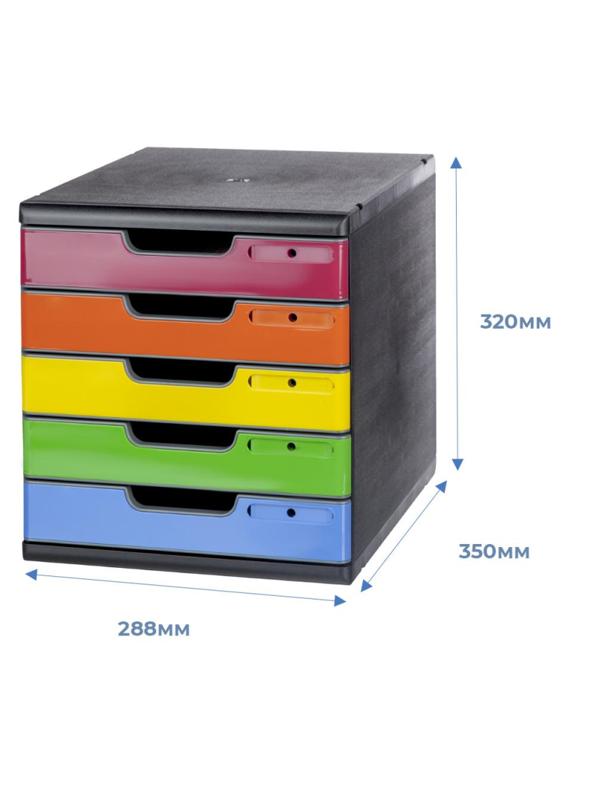 Бокс с выдвижными лотками Exacompta Modulo, A4, 5 лотков цв. ассорт,черный