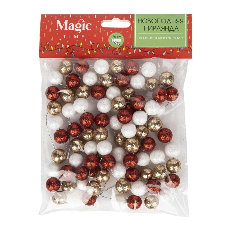 Гирлянда новогодняя Маленькие блестящие шарики кр/бел/зол 170x1,5см 89527