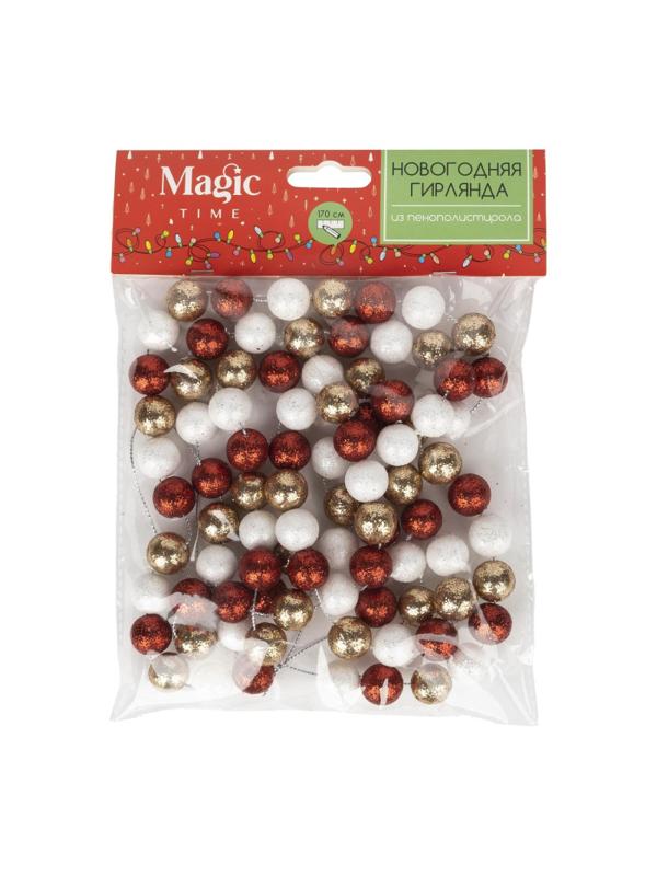 Гирлянда новогодняя Маленькие блестящие шарики кр/бел/зол 170x1,5см 89527