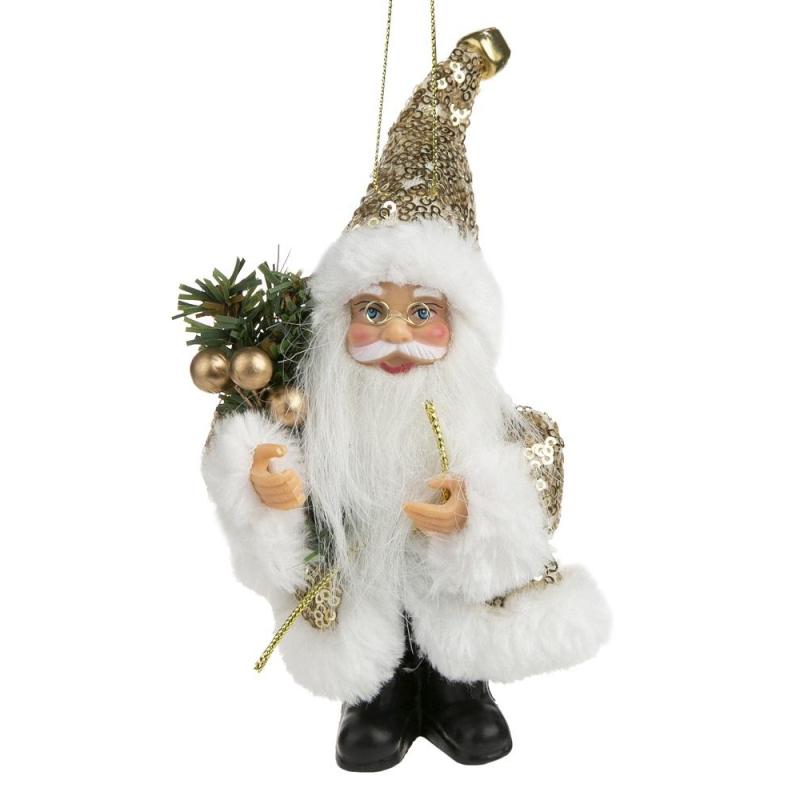 Фигурка Новогодняя подвесная Дед Мороз В золотистой шубке  9x5x13см 88679