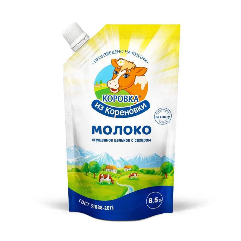 Молоко сгущенное Коровки из Кореновки цельное с сахаром 8,5% дой-пак 270г