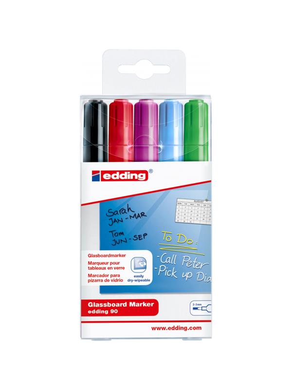 Набор маркеров для стекл досок 90, 5 цветов, 2-3 мм, кругл нак. Пласт упак