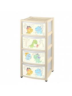 Комод детский на колесах с аппликацией 4 ящика бежевый