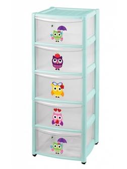 Комод детский на колесах 5 ящиков зеленый