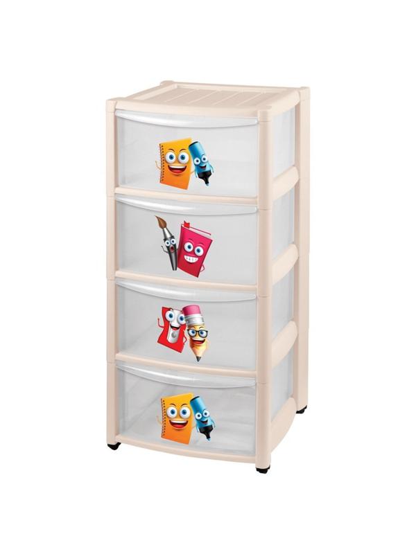 Комод детский на колёсах 4 ящика, бежевый