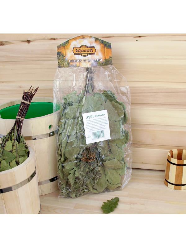 Веник для бани дубовый, 55 см с букетом из трав