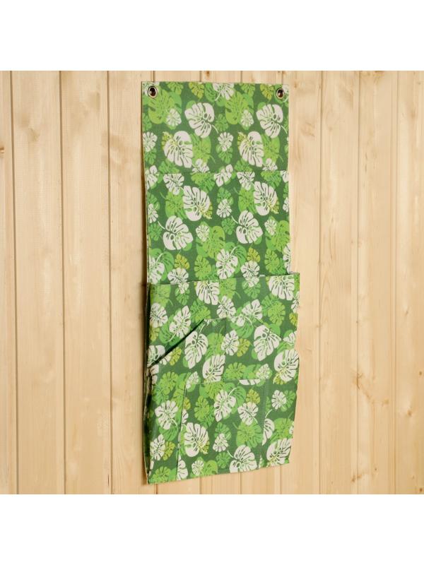 Настенный подвесной органайзер на люверсах 8 отделений, принт зеленые листья, 62х30 см, войл