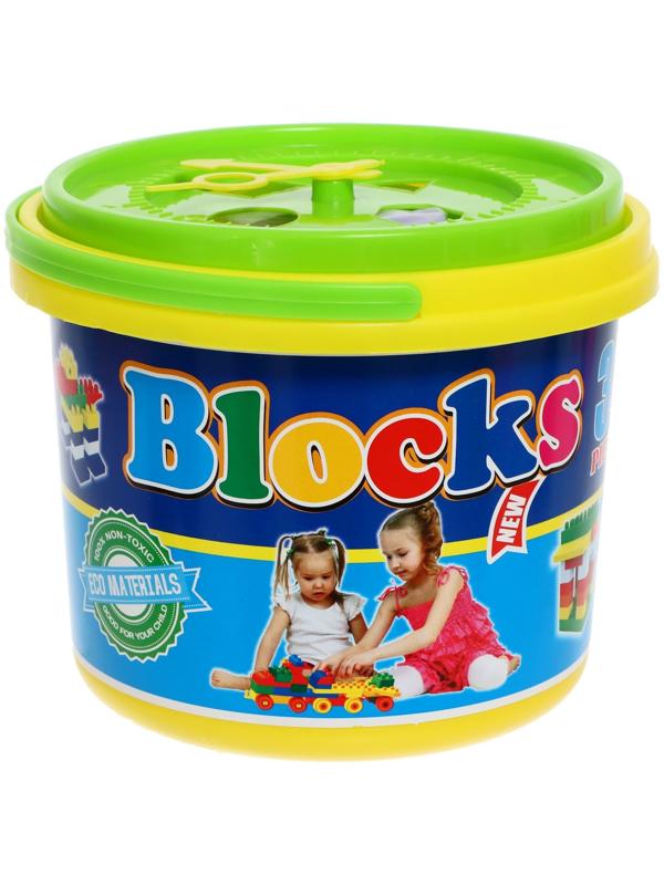 Конструктор BLOCKS, 34 детали, циферблат, сортер, в ведре