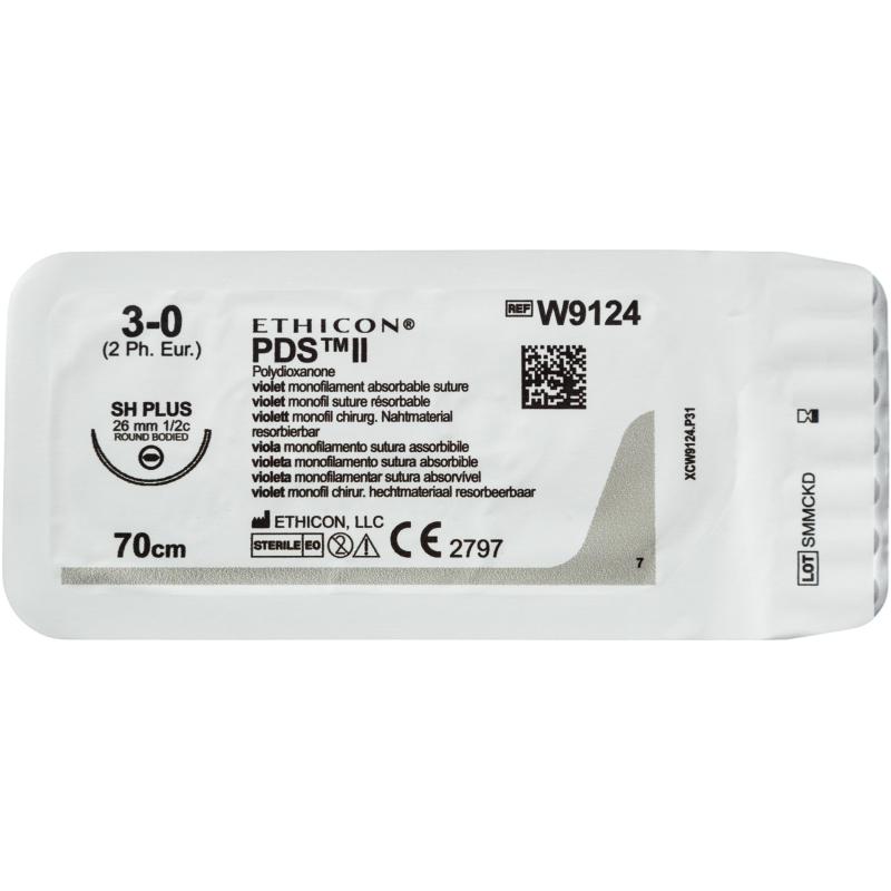 Шовный материал ПДС II 3/0, 70 см, кол. 26 мм, 1/2,W9124H,36шт/уп
