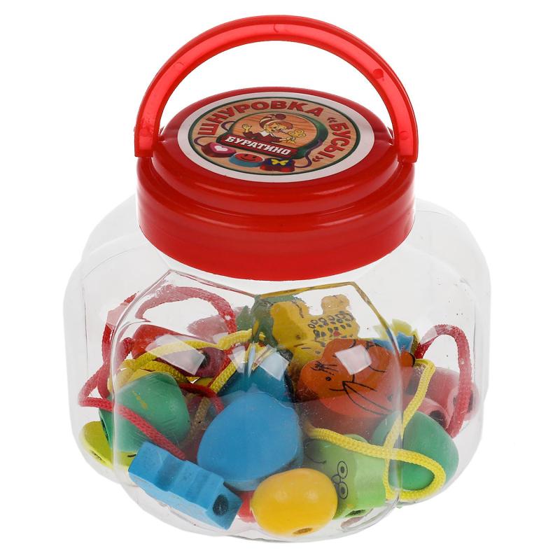 Игра Игрушка деревянная бусы на шнуровке,банка Буратино,20170628-16-R