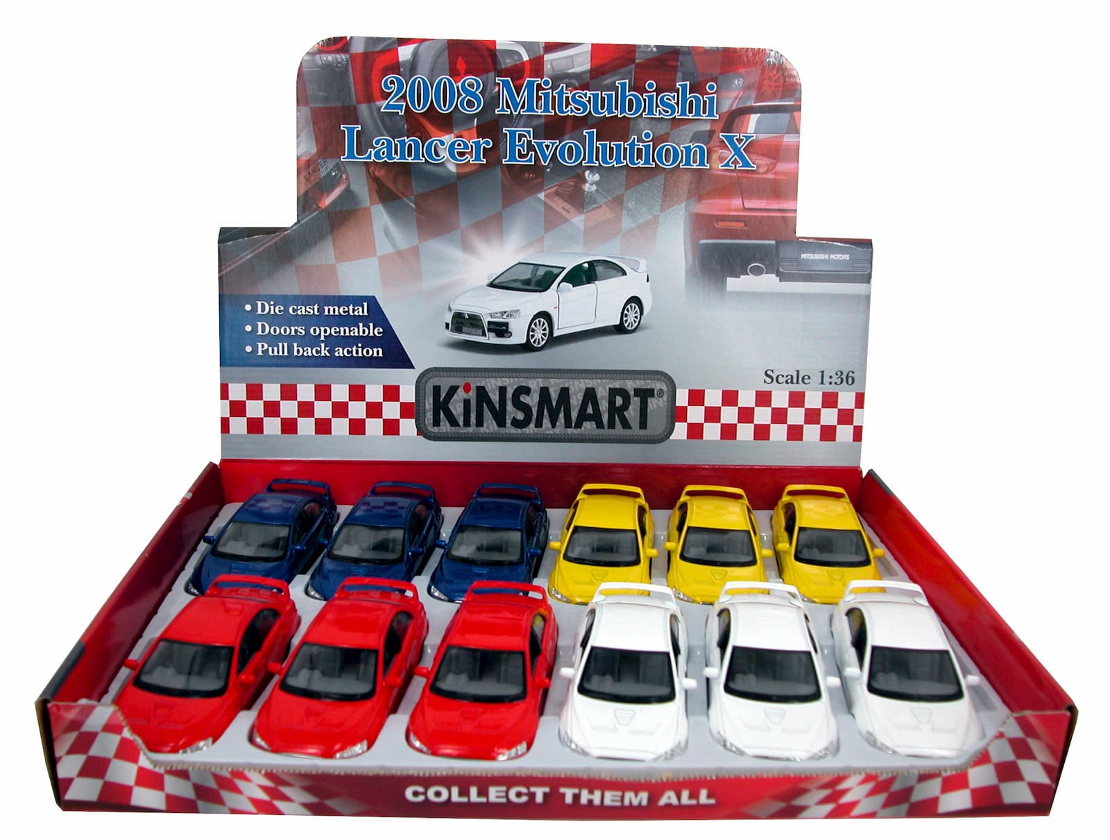 Металлическая машинка Kinsmart 1:36 «2008 Mitsubishi Lancer Evolution X» KT5329D инерционная / Желтый