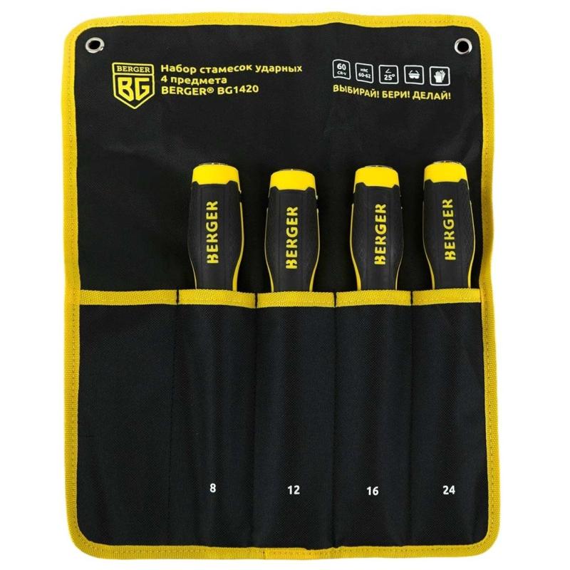 Набор стамесок для обработки древесины, 4 шт:8,12,16,24 мм, BERGER BG1420