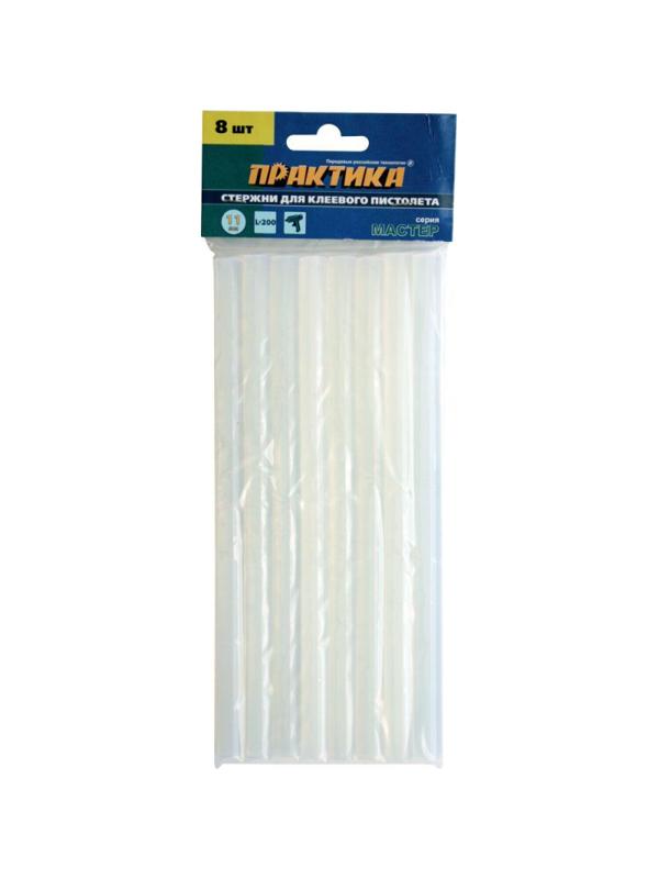 Стержень клеевой ПРАКТИКА d11х200мм белый/прозрачный, 8 шт. (641-596)
