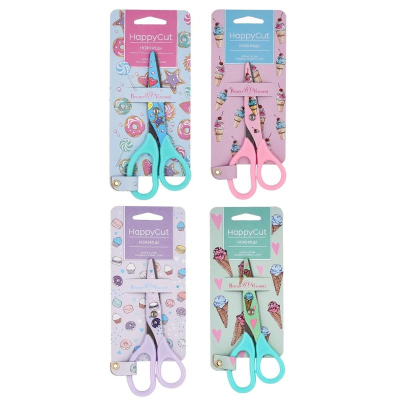 Ножницы детские Bruno Visconti HAPPYCUT 137мм,пл.руч,принт,ассор,60-0033/04