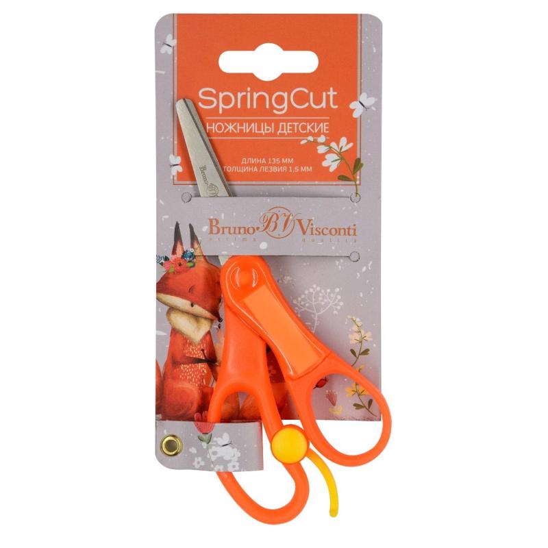 Ножницы детские Bruno Visconti SPRINGCUT 135мм,плас.ручки, возв.мех,60-0019