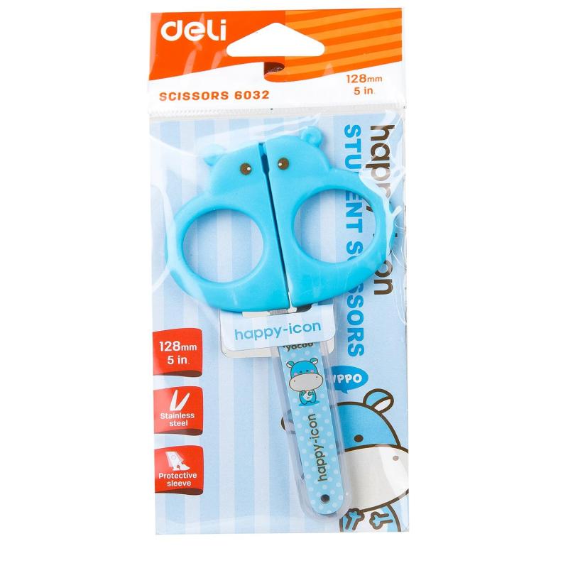 Ножницы детские 128мм Deli E6032, симметр.пласт.ручки,защитн.колп,розовый
