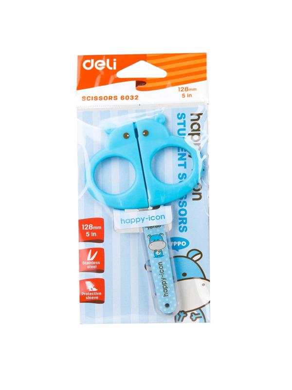 Ножницы детские 128мм Deli E6032, симметр.пласт.ручки,защитн.колп,розовый