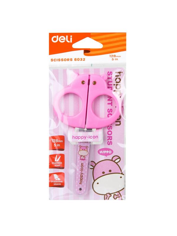 Ножницы детские 128мм Deli E6032, симметр.пласт.ручки,защитн.колп,розовый