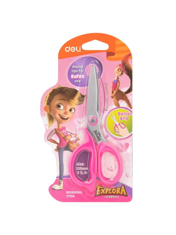 Ножницы детские Deli Explora E77755, сталь, ассиметр ручки, 135 мм, розовый