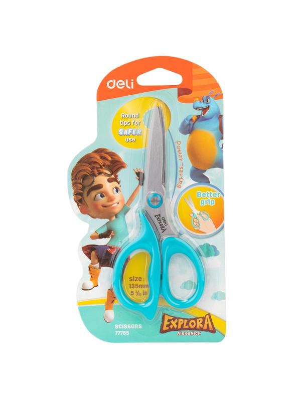 Ножницы детские Deli Explora E77755, сталь, ассиметр ручки, 135 мм, розовый