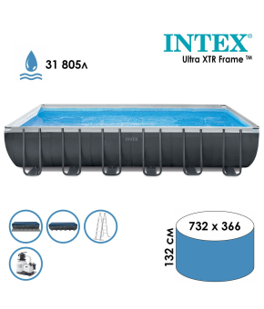 Бассейн каркасный Ultra XTR Frame 732 х 366 х 132 см, комбинированный фильтр-насос, лестница, тент, подстилка, волейбольная сетка, набор для чистки, 26368 INTEX