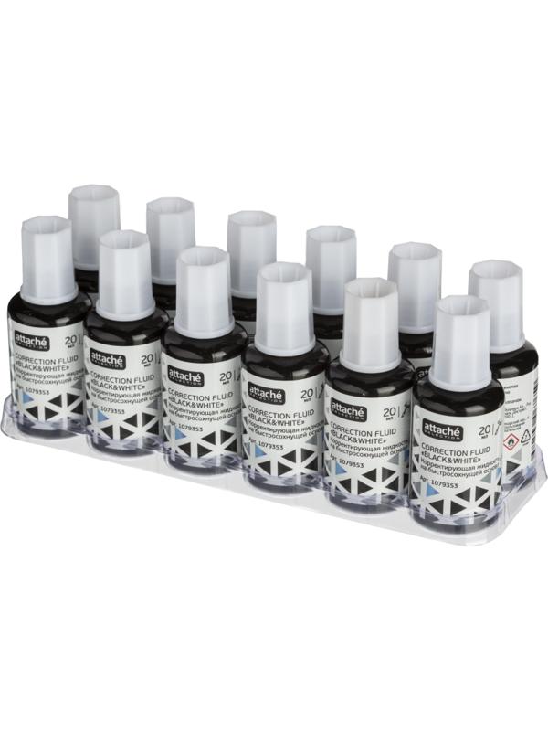 Корректирующая жидкость 20мл Attache Selection Black & White быстркисточка