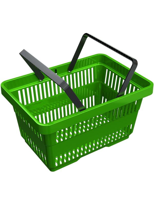 Корзина покупательская ИД пластик с 2-мя ручками на 28 л (5 шт/уп) зеленая