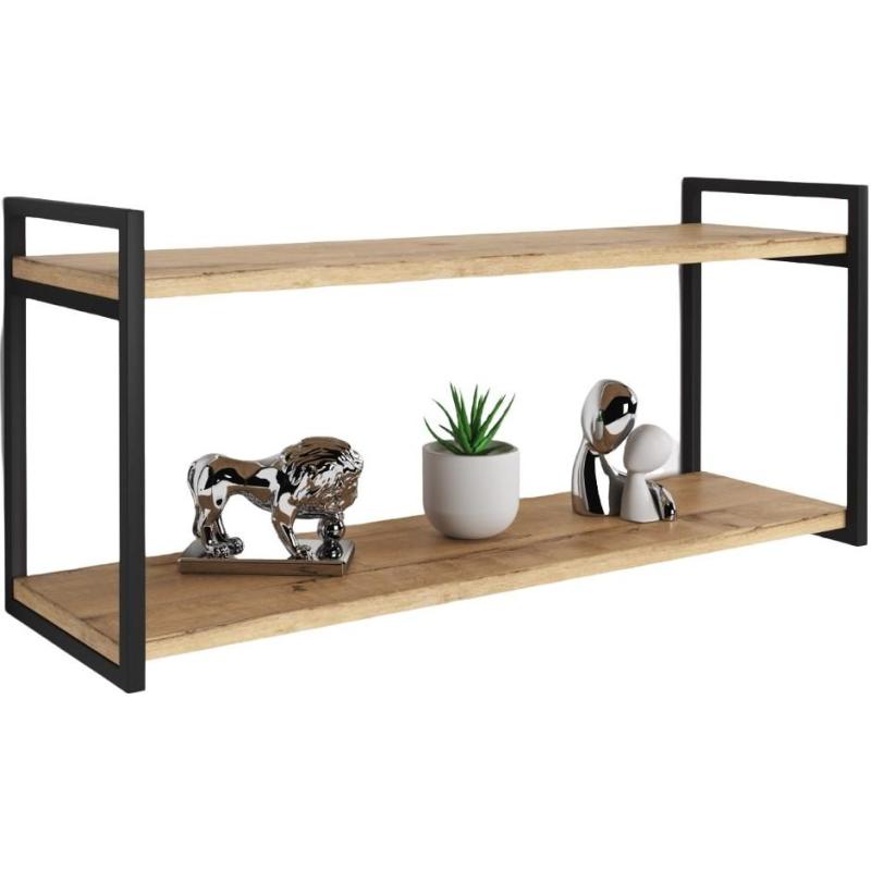 Полка KD настенная Колибри-2, 2 ярус. каркас черный/ЛДСП дуб буратти