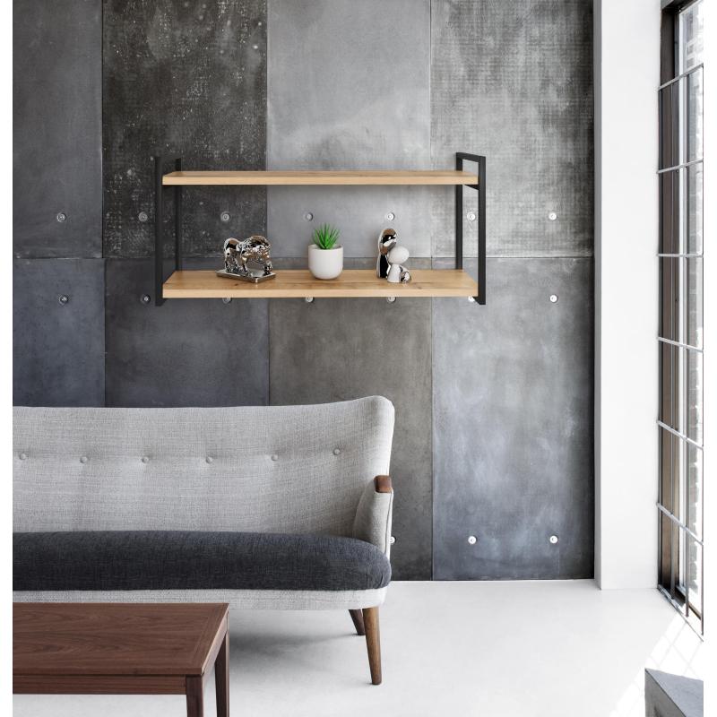 Полка KD настенная Колибри-2, 2 ярус. каркас черный/ЛДСП дуб буратти